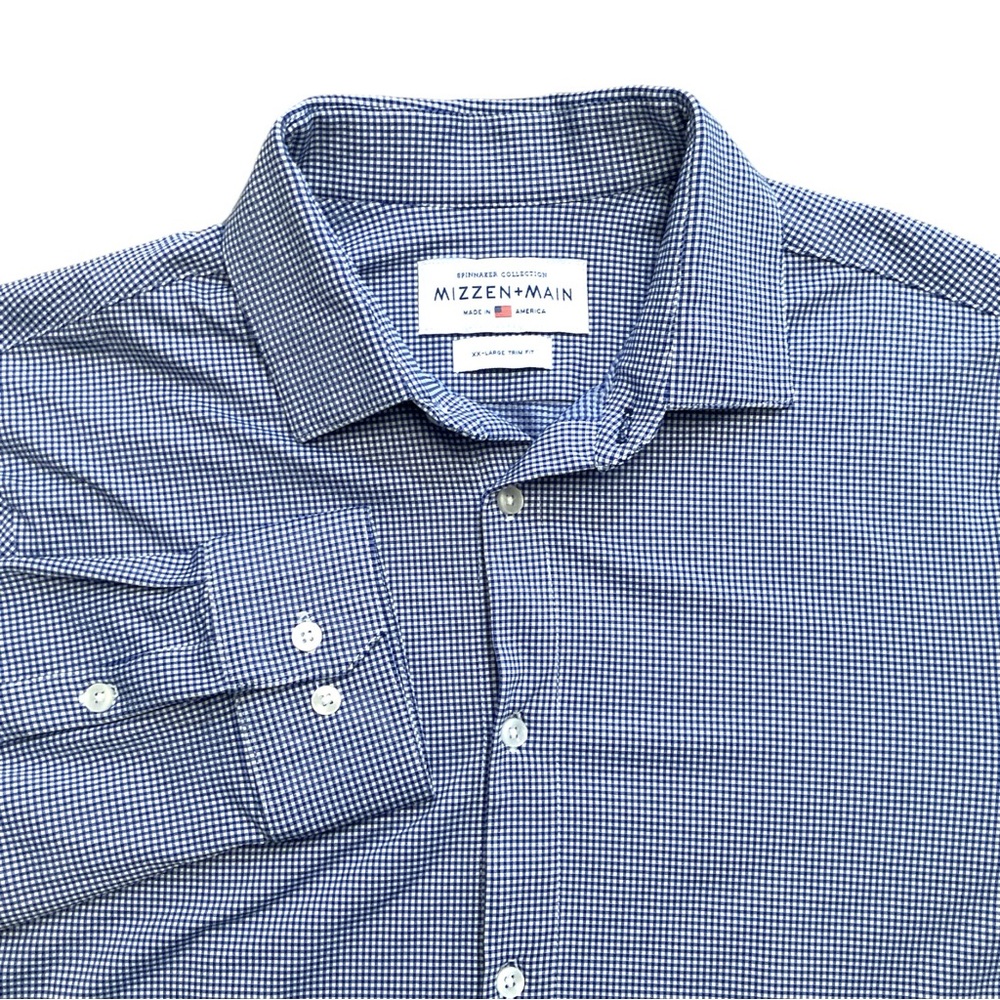Mizzen + Main Blue Gingham Spinnaker Long Sleeve Button Down Shirt Mens XXL Trim